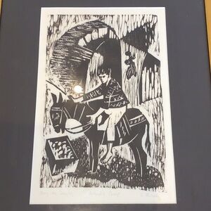 Boy on Donkey Artist Proof Black and White Abstract Art Print